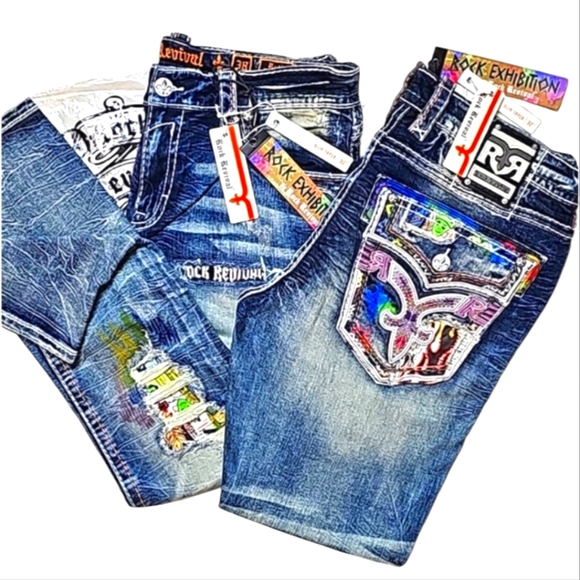 🆕️Rock Exhibition by Rock Revival LE Ruth Distressed Slim Taper Jeans. 40x32 - Picture 7 of 12